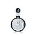 Perfume bottle with decorative cap on a white background